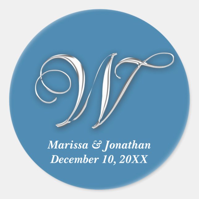 Initial W blue monogram custom name favour seal (Front)