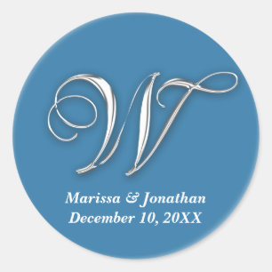 Initial W blue monogram custom name favour seal