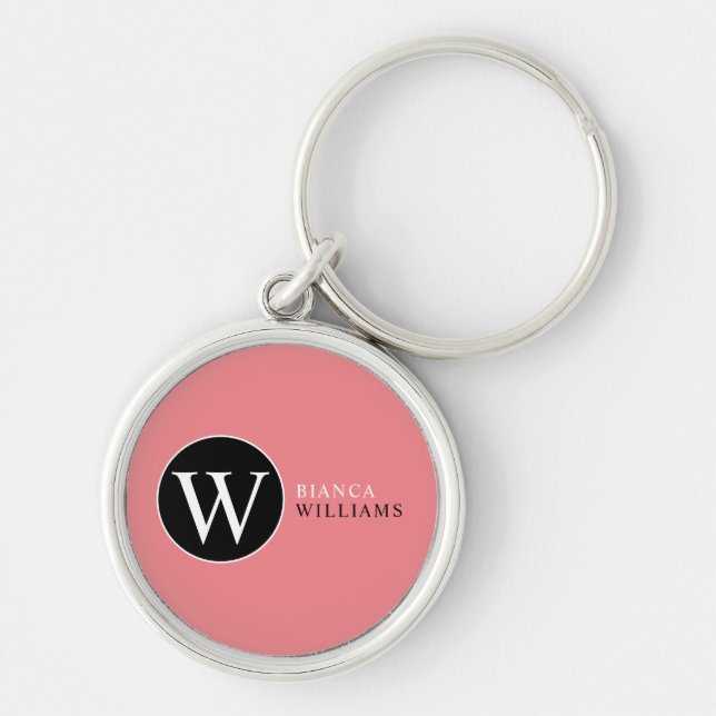 Initial W (editable) Circle Monogram Pink  Key Ring (Front)