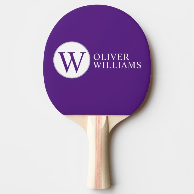 Initial W (editable) Circle Monogram Purple  Ping Pong Paddle (Front)