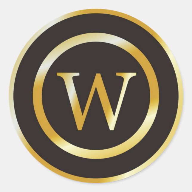 Initial W Gold Monogram Wedding  Stickers (Front)