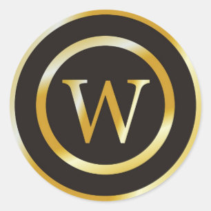 Initial W Gold Monogram Wedding Stickers
