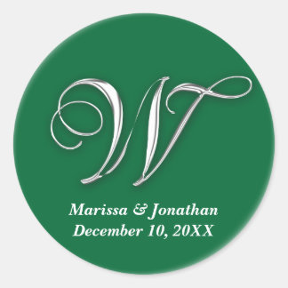 Initial W green monogram custom name favour seal