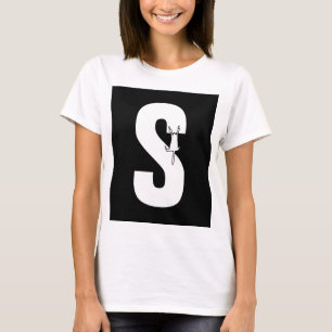 Initial w/ hanging cat doodle funny T-Shirt