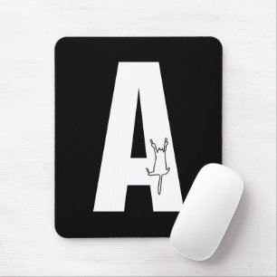 Initial w/ hanging cat doodle mouse mat