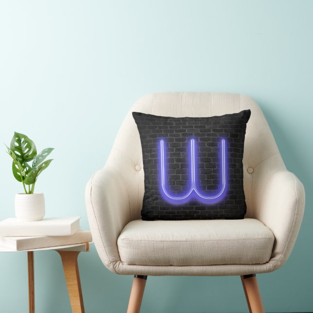 Initial W In Neon Marquee On Brick  Cushion (Chair)