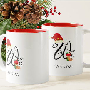 Initial W Monogram Elegant Modern Script Christmas Two-Tone Coffee Mug