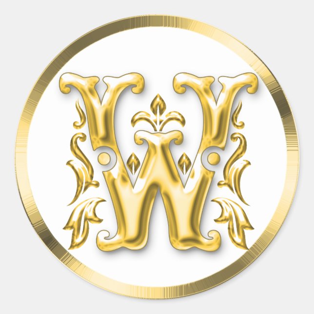 Initial W Round Sticker in Gold (Front)