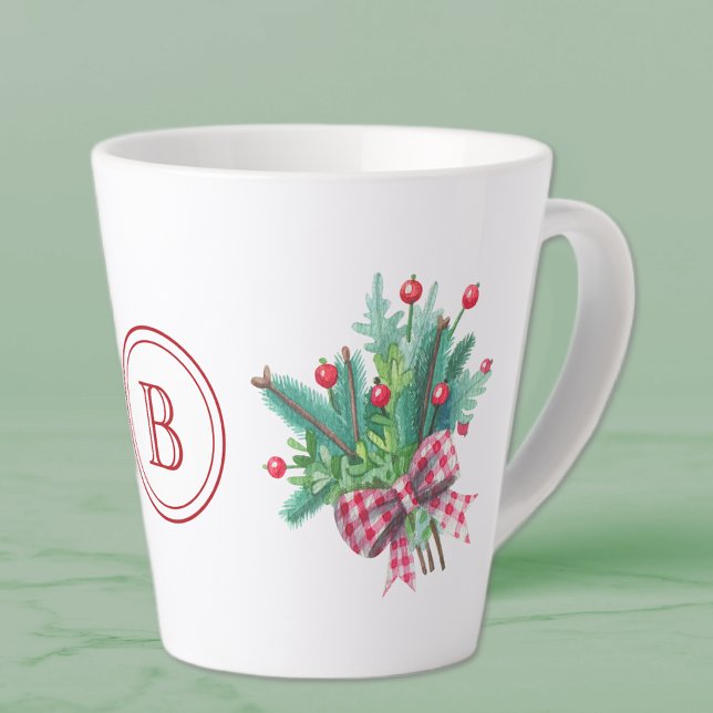 Initial, Watercolor Berries & Greenery 12oz Latte Mug (Creator Uploaded)
