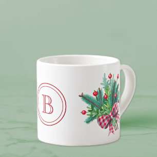 Initial, Watercolor Berries & Greenery Bouquet 6oz Espresso Cup