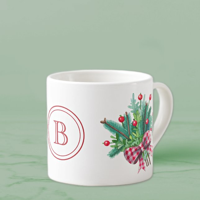 Initial, Watercolor Berries & Greenery Bouquet 6oz Espresso Cup (Creator Uploaded)