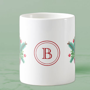 Initial, Watercolor Berries & Greenery Bouquet Coffee Mug