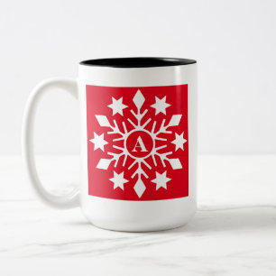 Initial Winter Snowflakes Red Christmas Two-Tone Coffee Mug