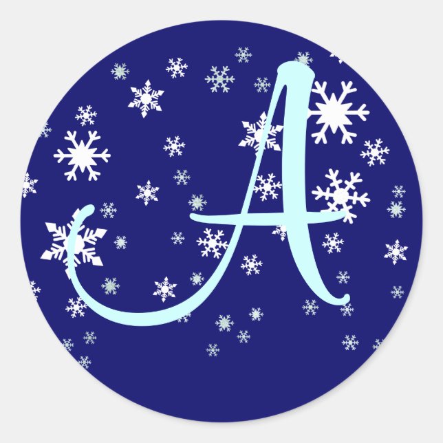 Initial with Snowflakes Classic Round Sticker (Front)
