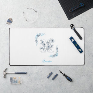 Initial "X" Blue Monogram Calm Floral Desk Mat