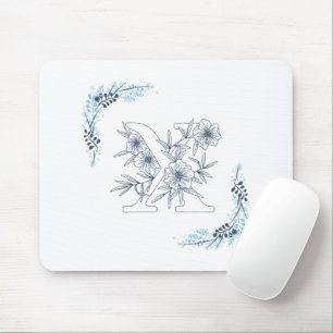 Initial "X" Blue Monogram Calm Floral Mouse Mat