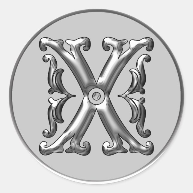 Initial X Round Sticker in silver (Front)