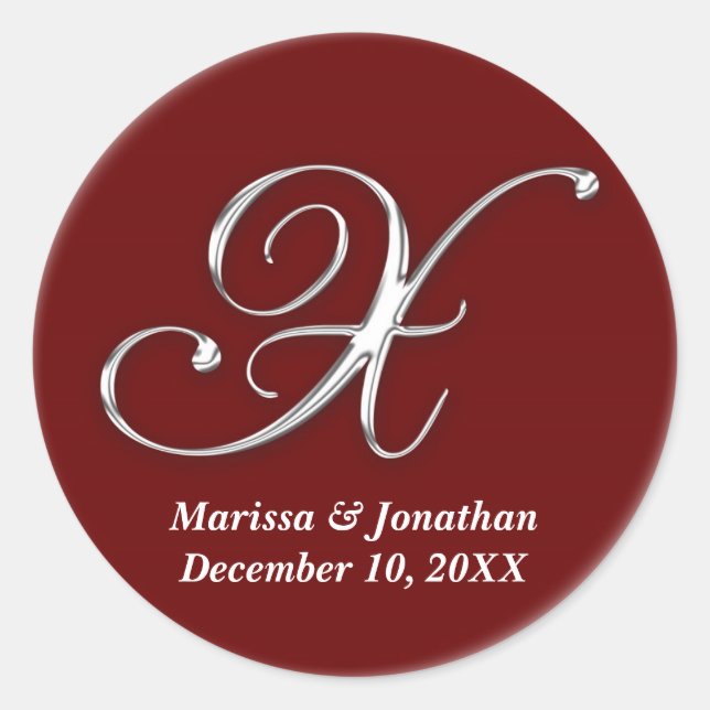 Initial X wine red monogram custom name favour sea Classic Round Sticker (Front)