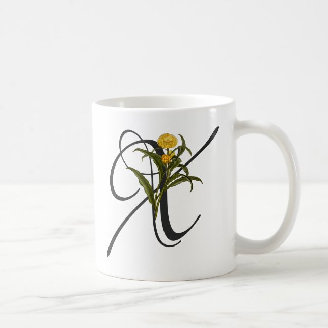 Initial X, Xerochrysum bractea Coffee Mug (Right)