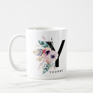 Initial 'Y' Alphabet Mug Monogram Boho Watercolour
