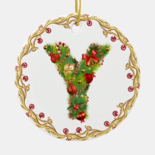 initial Y monogrammed christmas ornament - circle