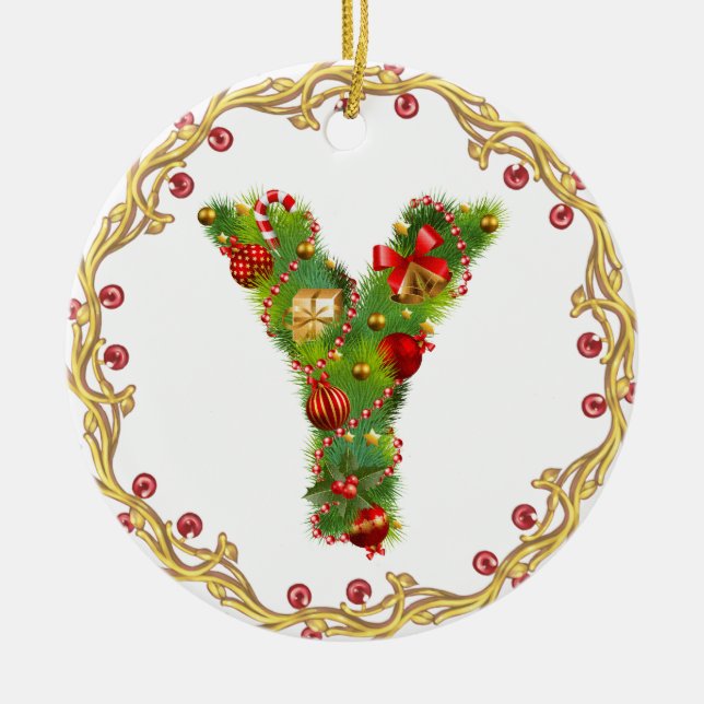 initial Y monogrammed christmas ornament - circle (Front)