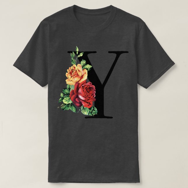Initial Y Rose Floral Monogram Letter  T-Shirt (Design Front)