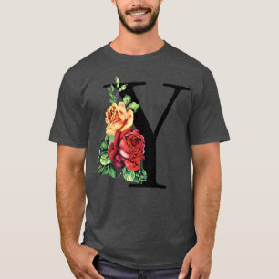 Initial Y Rose Floral Monogram Letter T-Shirt
