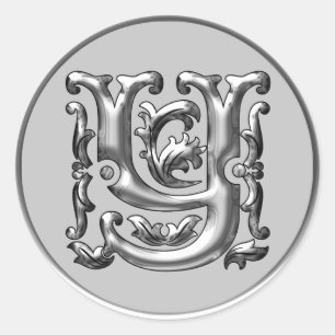 Initial Y Round Sticker in silver