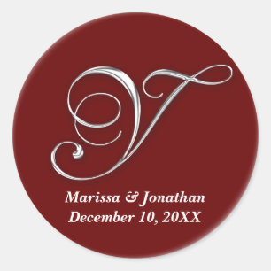 Initial Y wine red monogram custom name favour sea Classic Round Sticker