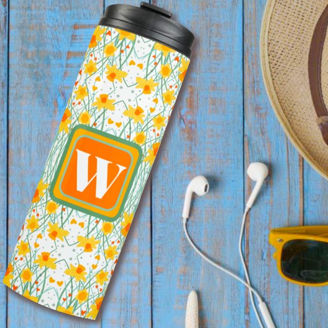Initial Yellow Daffodil Pattern Inspirivity Thermal Tumbler (Creator Uploaded)