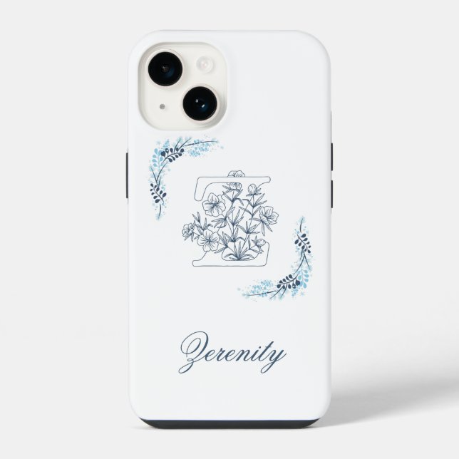 Initial "Z" Blue Monogram Calm Floral iPhone Case (Back)