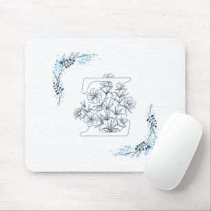 Initial "Z" Blue Monogram Calm Floral Mouse Mat