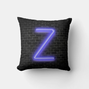 Initial Z In Neon Marquee On Brick  Cushion