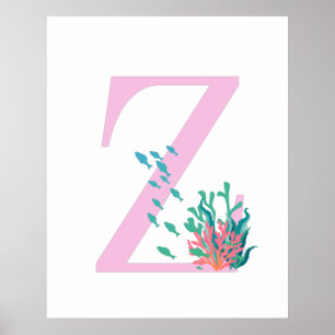 Initial Z Monogram Monogram Pink Teal Ocean Poster
