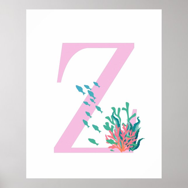 Initial Z Monogram Monogram Pink Teal Ocean Poster (Front)