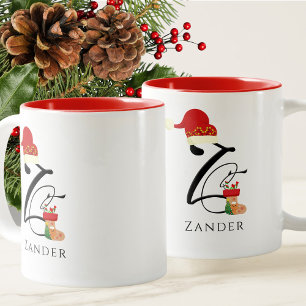 Initial Z Name Elegant Script Modern Christmas Two-Tone Coffee Mug