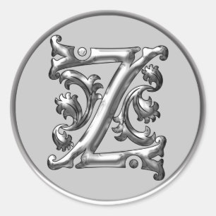 Initial Z Round Sticker in silver