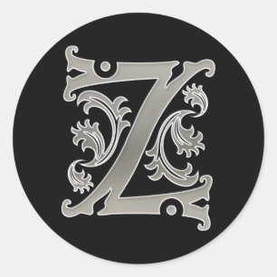 Initial Z Round Sticker in silver