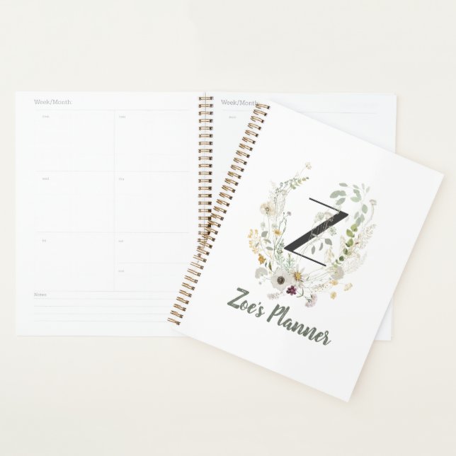 Initial Z With Soft colour flower  Planner (Display)