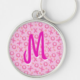 Initialled Pink X's And O's Personalised Key Ring