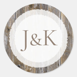 Initialled Rustic Wood Wedding Stickers