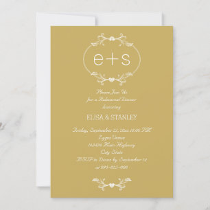 Initials and frame gold wedding rehearsal dinner invitation