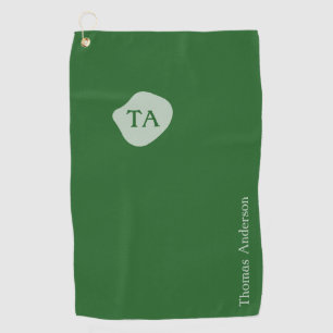 Initials and Name in Green on Dark Green Golf Towel