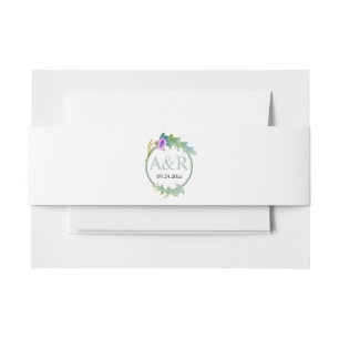 Initials and stylised olive branch wedding invitation belly band