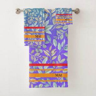 Initials attractive gradient colourful purple Stri Bath Towel Set