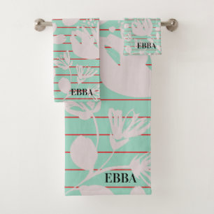 Initials baby shower pastel green floral modern bath towel set