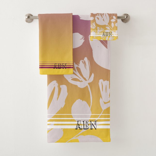 Initials elegant matching gradient floral mustard  bath towel set (Insitu)