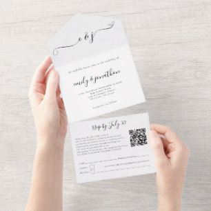 Initials Elegant Script QR Code Any Colour All In One Invitation