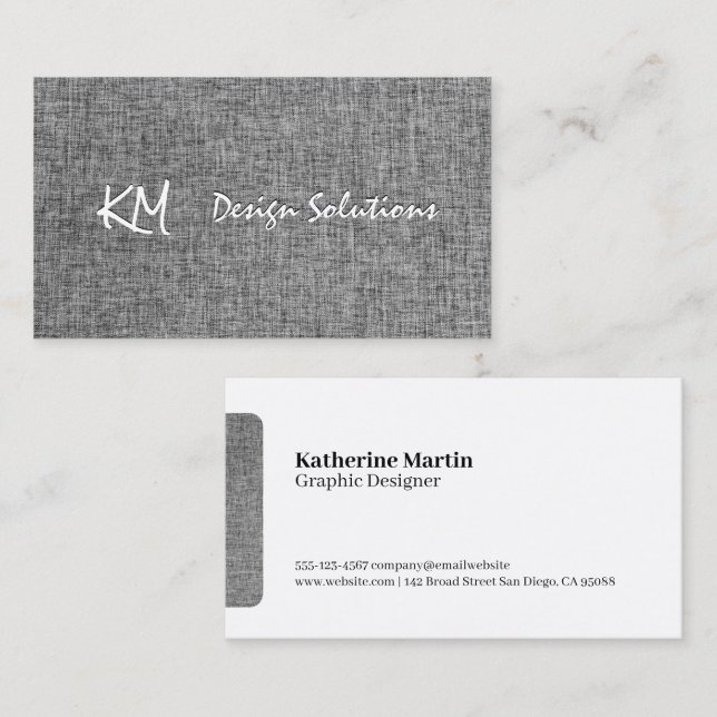 Initials | Fabric Grey Texture Background Business Card (Front/Back)